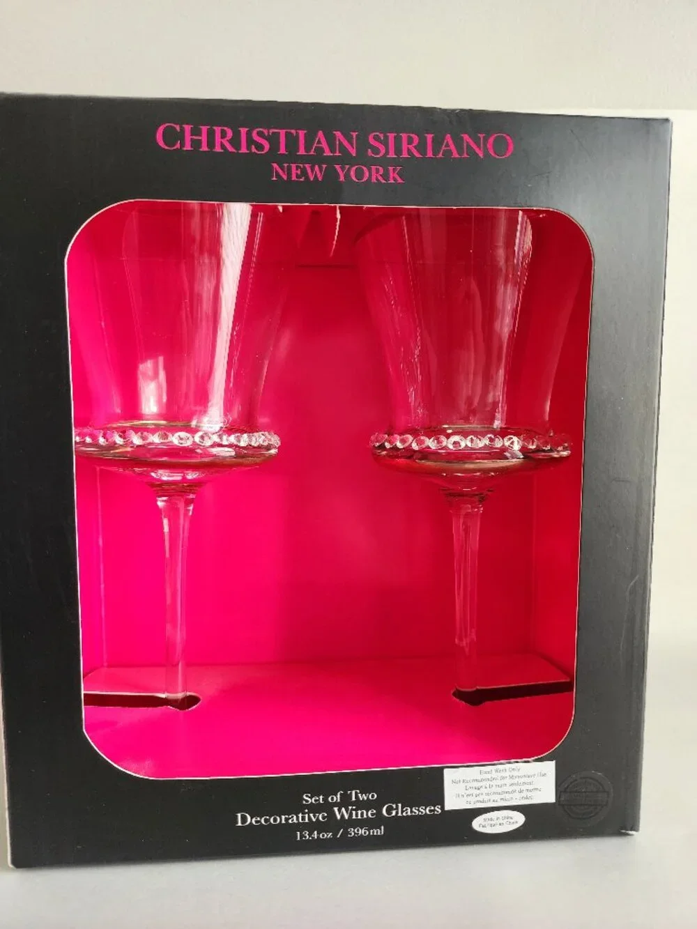Christian Siriano Set of 2 Rhinestone Decorative Wine Glasses 13.4 oz NIB